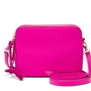 FOSSIL Genuine Leather Sydney Crossbody Purse Bag Hot Pink